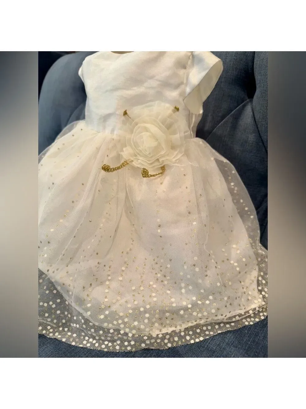 Special Occasion by Marmellata👸Ivory Tulle Dress w/Rose, Gold Sparkles & Ribbon